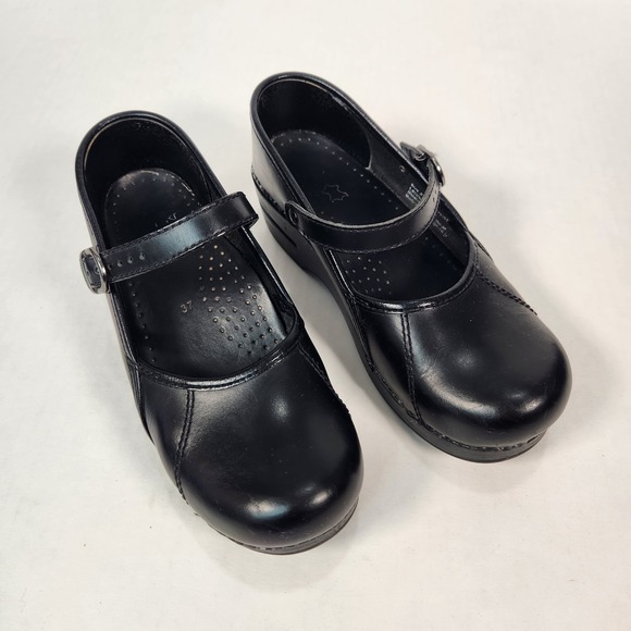 Dansko Black Leather Marcelle Mary Jane Clogs Comfort Shoes Size 37 - Picture 2 of 10